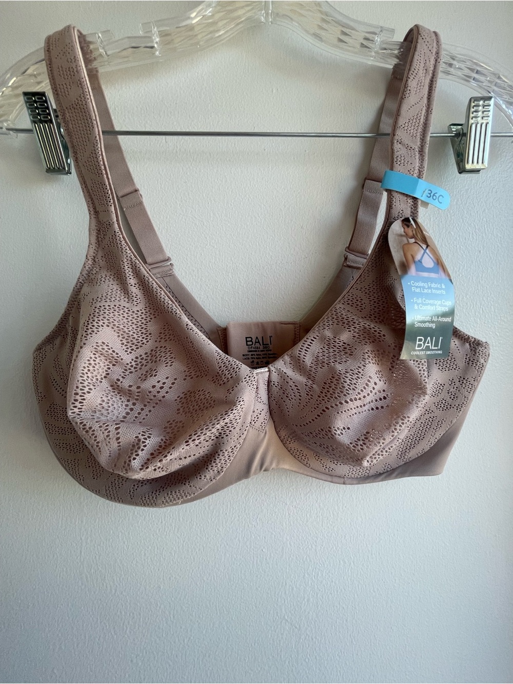 Bali women’s unpadded bra Taupe Laser-Cut Full Coverage Bra size 36C NWT